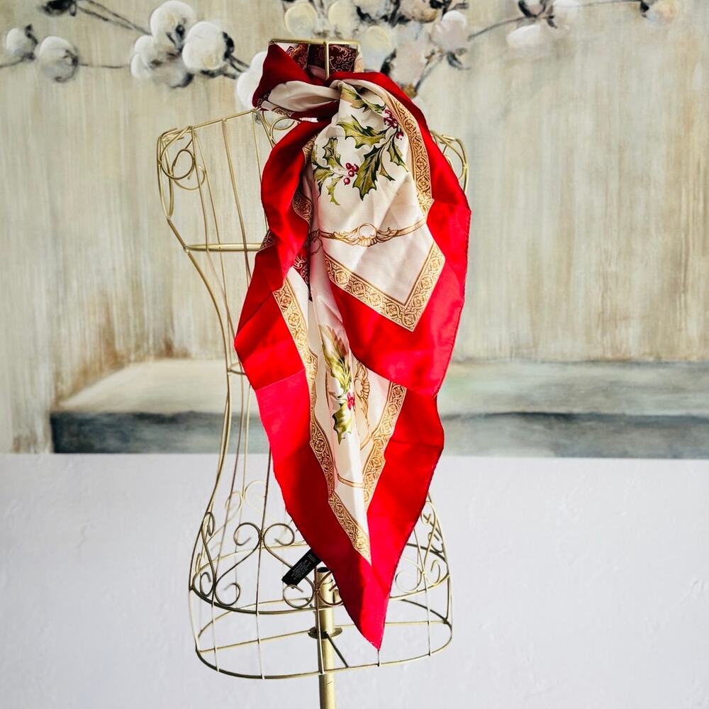 Echo Christmas Holiday Scarf 34x34 Red Holly Christmas Tree Square Scarf